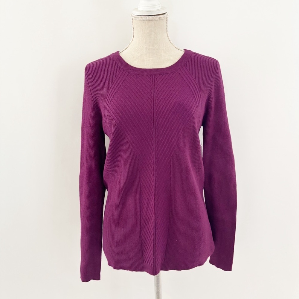 Nine West Crewneck Sweater XL Purple Shine Rib Knit Pansy Plum NWT